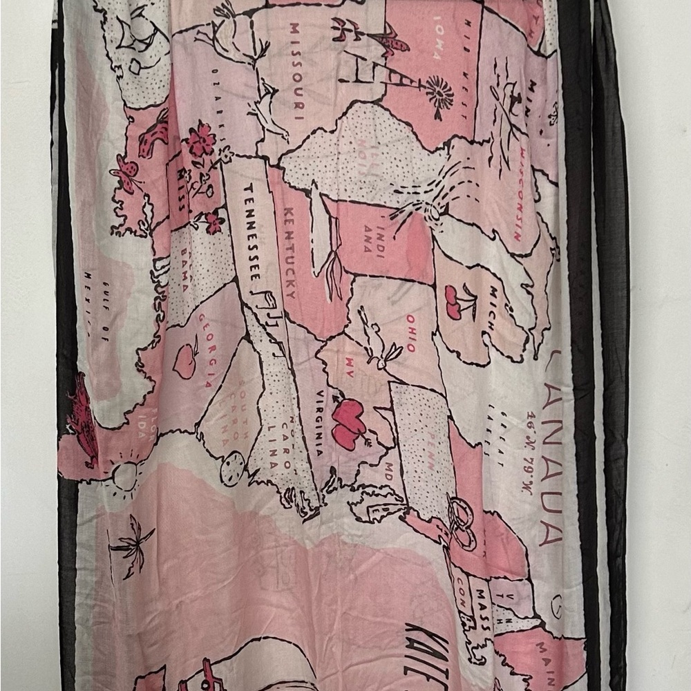 Kate Spade Pink and Black Map Scarf Casual Resort Wear
